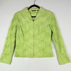 Samuel Dong Jacket Womens Small Green Textured Raw Swirl Full Zip Coastal